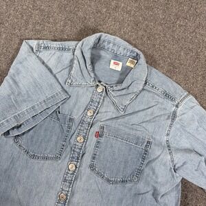 Levi's Shirt Womens Medium Blue Denim Short Sleeve Western Medium Wash Button Up